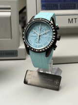 OMEGA X SWATCH / MOONSWATCH CUSTOM - « Black-ice » mission to Uranus custom boîtier v1.5 bracelet fkm Tiffany - pièce unique