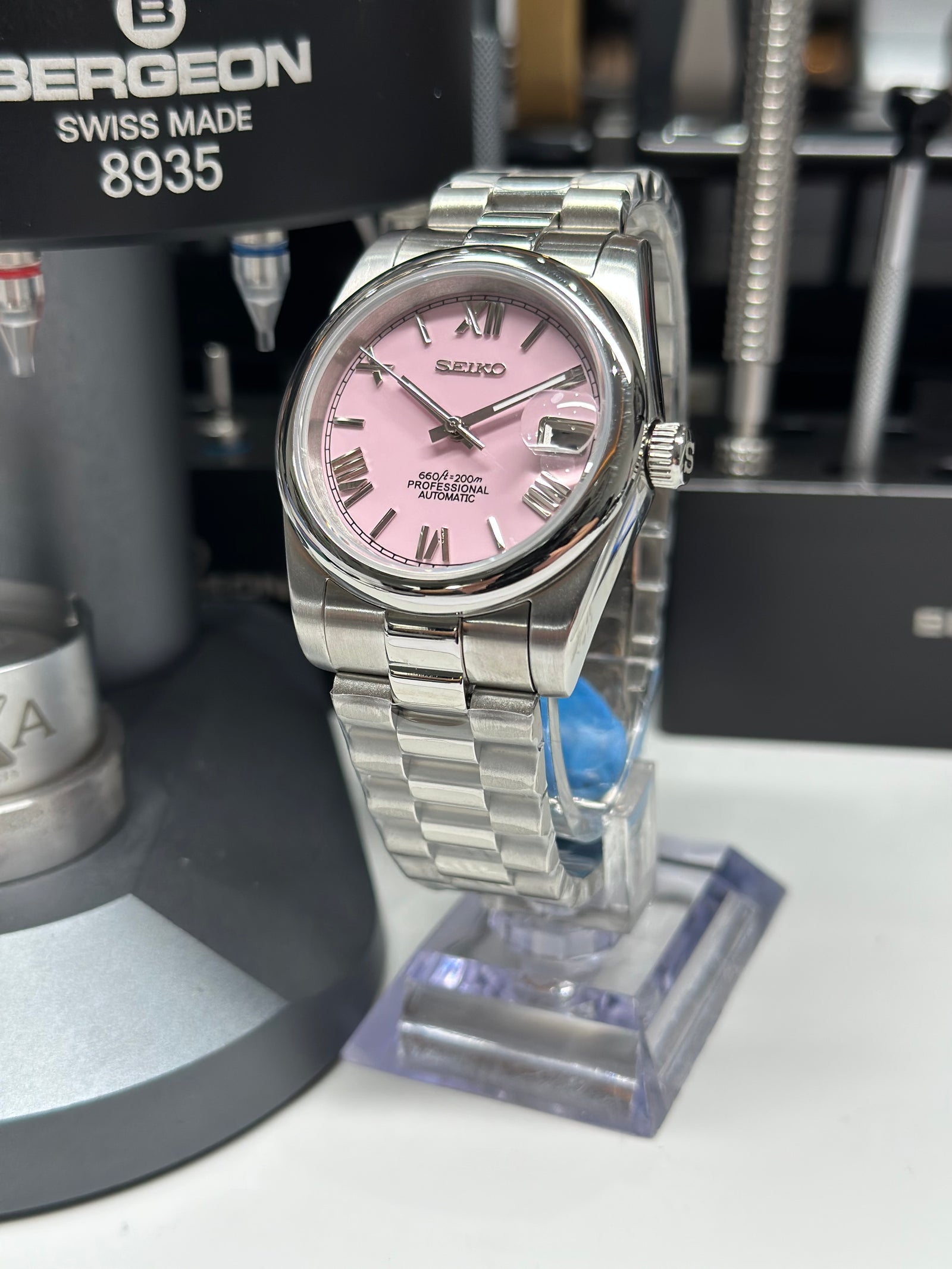 Seiko MOD Datejust 36/40mm Acier Cadran Romain Vieux Rose