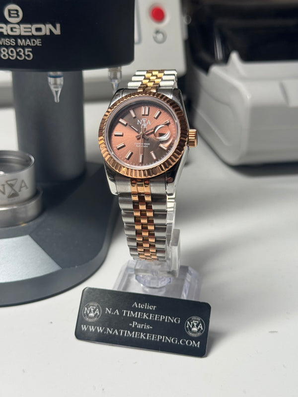 Lady Classic Date / N.A / bi-ton 31 mm cannelée cadran chocolat