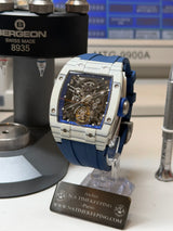 TX-01 /  TOURBILLON VOLANT - Lunette Carbon Blanc Boitier Acier 316L Cadran Bleu Azure /Bracelet  Bleu Azure