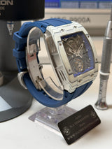 TX-01 /  TOURBILLON VOLANT - Lunette Carbon Blanc Boitier Acier 316L Cadran Bleu Azure /Bracelet  Bleu Azure