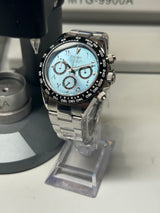 Seiko MOD - Daytona Lunette céramique NOIR cadran ice blue platine Bracelet Acier
