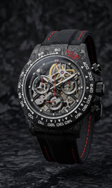 APEX - BOITIER CARBON FORGÉ R-01.RED/GA "VENDETTA" Chronographe SQUELETTE Automatique * PIECE UNIQUE *