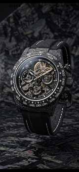 APEX - BOITIER CARBON FORGÉ R-01.BLK/GA "PHANTOM" Chronographe SQUELETTE Automatique * PIECE UNIQUE *