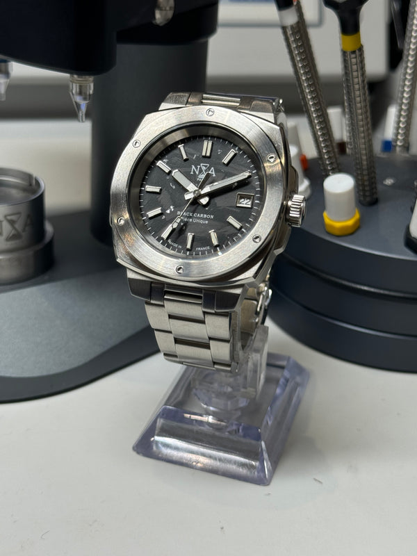 Natk - Prototype ACIER Cadran Carbon forgé one of one Boîtier ECHO design original N.A Timekeeping