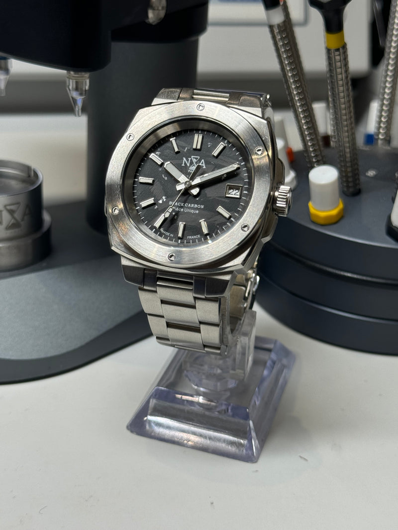 Natk - Prototype ACIER Cadran Carbon forgé one of one Boîtier ECHO design original N.A Timekeeping