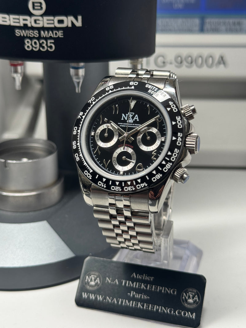 Seiko MOD - Daytona Lunette céramique cadran Noir « reverse Panda » Arabic Juiblé