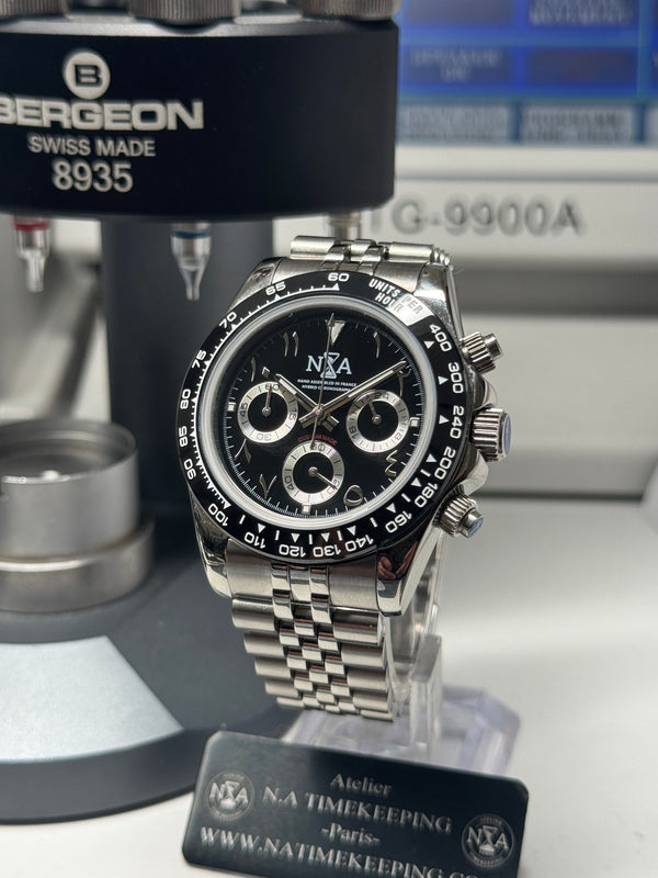 Seiko MOD - Daytona Lunette céramique cadran Noir « reverse Panda » Arabic Juiblé