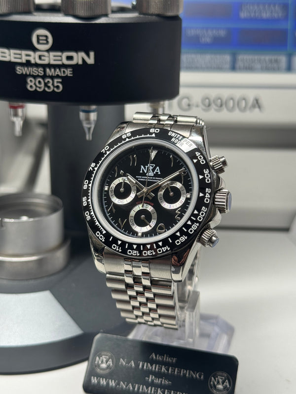 Seiko MOD - Daytona Lunette céramique cadran Noir « reverse Panda » Arabic Juiblé