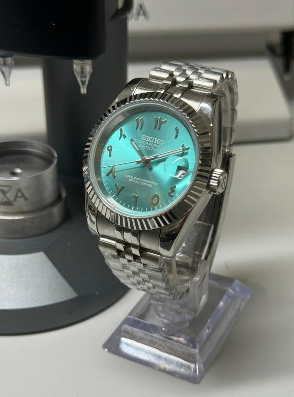 Seiko MOD - Datejust 36/40mm Acier Arabic dial Tiffany Blue