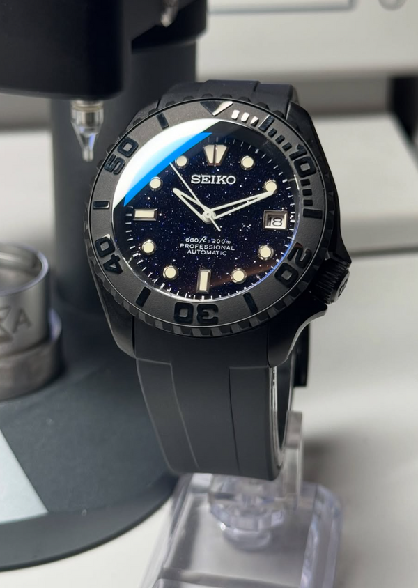 Seiko MOD - SKX Noir Mat "Nuit étoilée" Cadran AVENTURINE